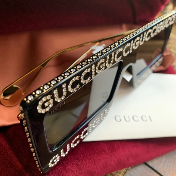 SOLD⛔️Authentic GUCCI 60 Rectangular "Hollywood collection " crystals acetate - Picture 2 of 16